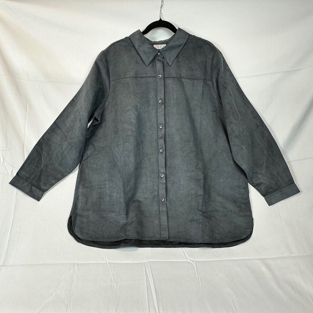 Joan Rivers‎ Women's Gray Faux Suede Button Front Shirt Top XL
